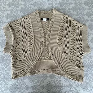 Vintage Robbie Bee Crochet Bolero Cardigan Sweater Cream Short Sleeve Sz 12